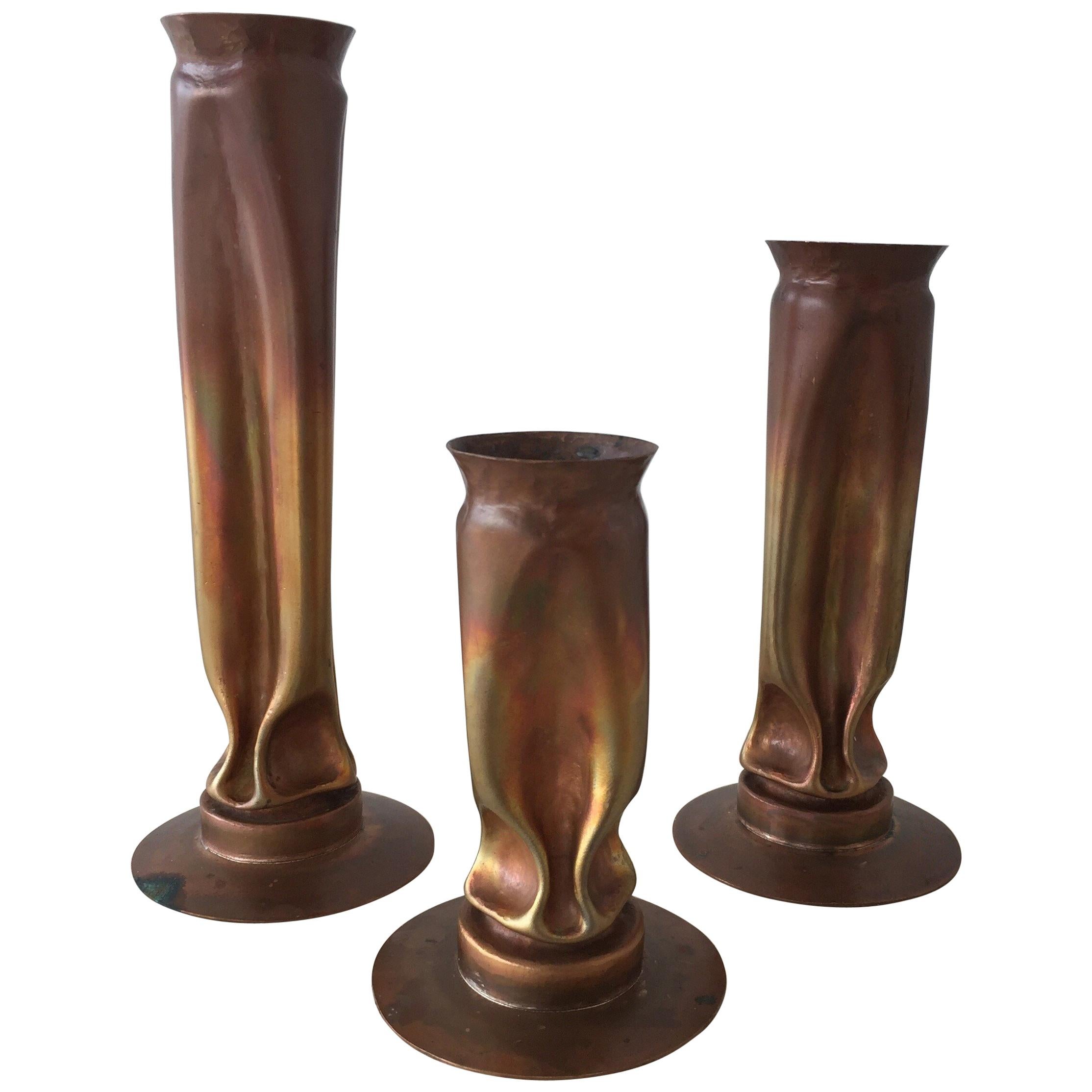 Brutalist Bud Vases by Thomas Ray Markusen in Copper For Sale