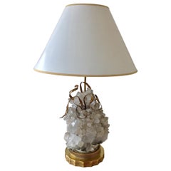 Vintage Quartz and Brass Plant Arrangement Table Lamp