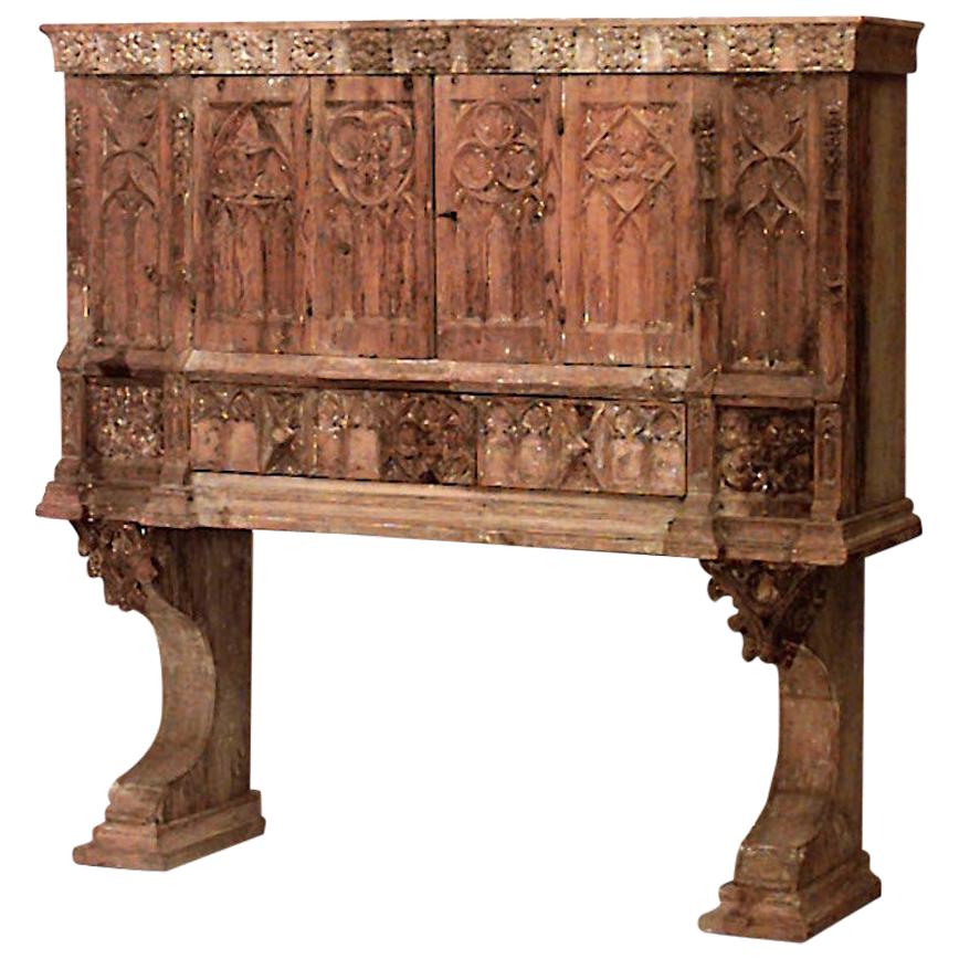 English Gothic Revival Stripped Oak Court Cabinet