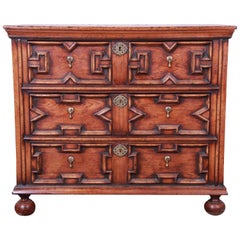 Antique Carved Oak Three-Drawer Bachelor Chest