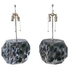 Lucite Layered Hexagonal Block Lamps, Pair by Freda Koblick