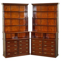 Pair of Victorian Solid Walnut Library Bookcases Haberdashery Chest of Drawers