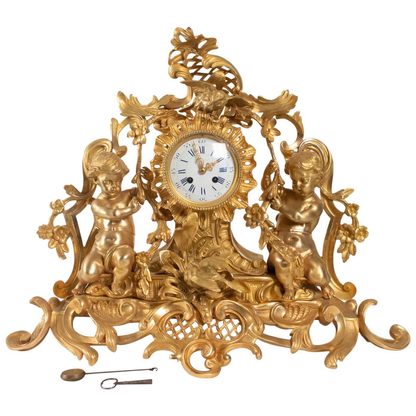 Clock Period Napoleon III Gilt Bronze Aux Amours