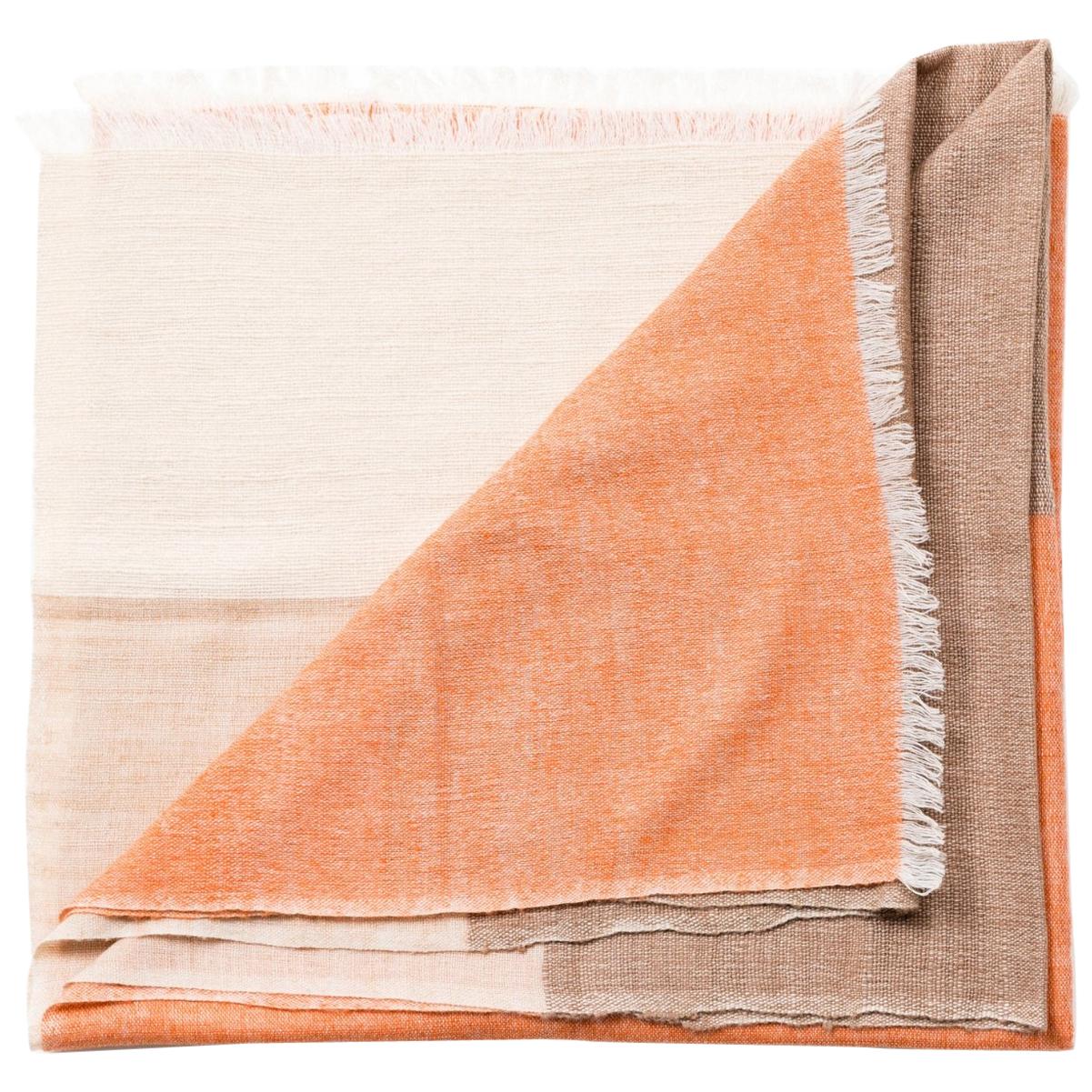 Handloom Chestnut Color Block Merino Throw  In Shades Of Orange & Cream  For Sale