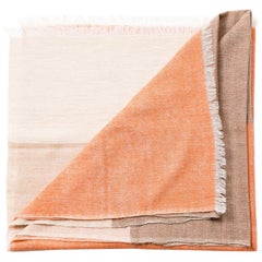 Vintage Handloom Chestnut Color Block Merino Throw  In Shades Of Orange & Cream 