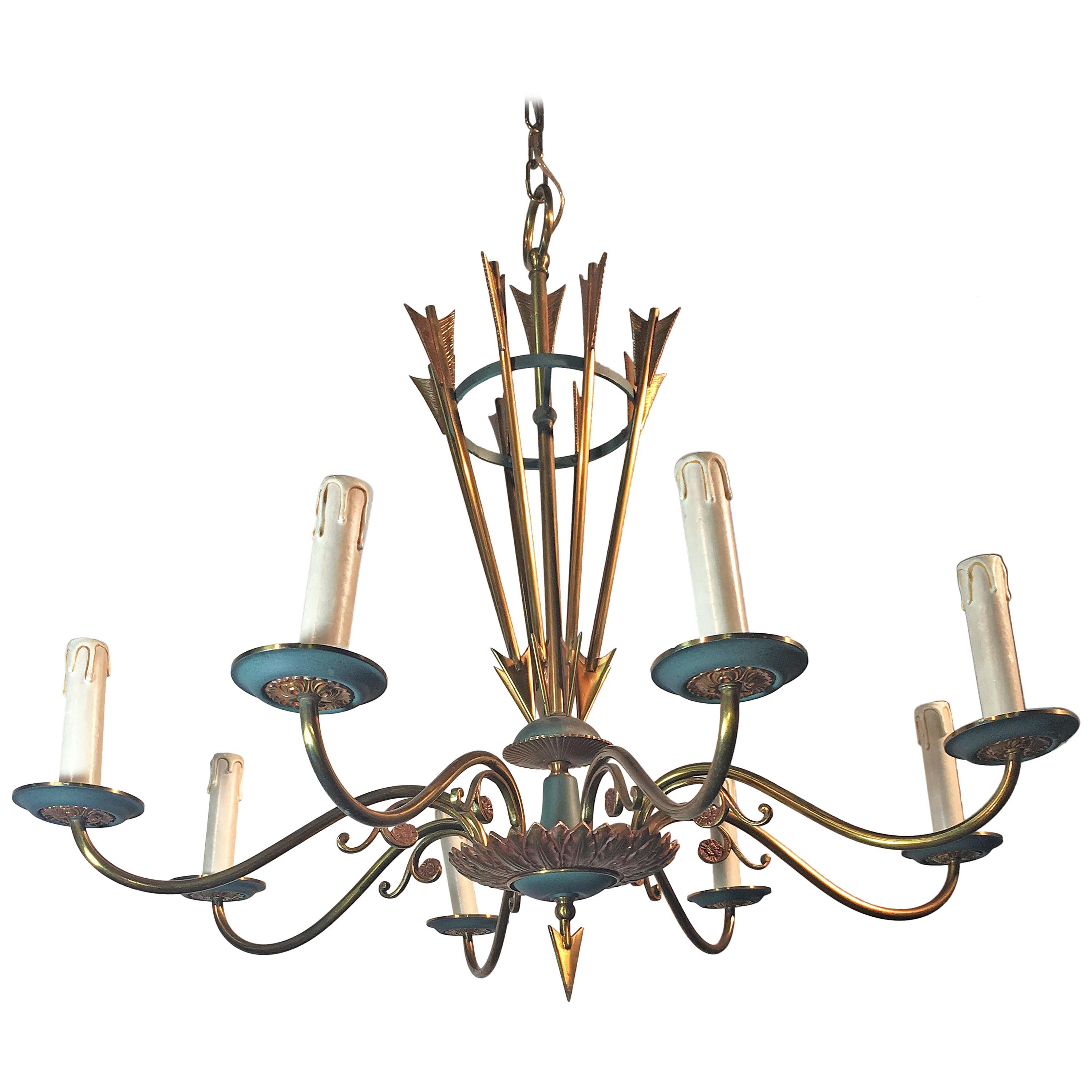 Chandelier in Lacquered Metal and Brass, circa 1950 For Sale