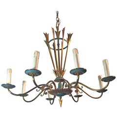 Chandelier in Lacquered Metal and Brass, circa 1950