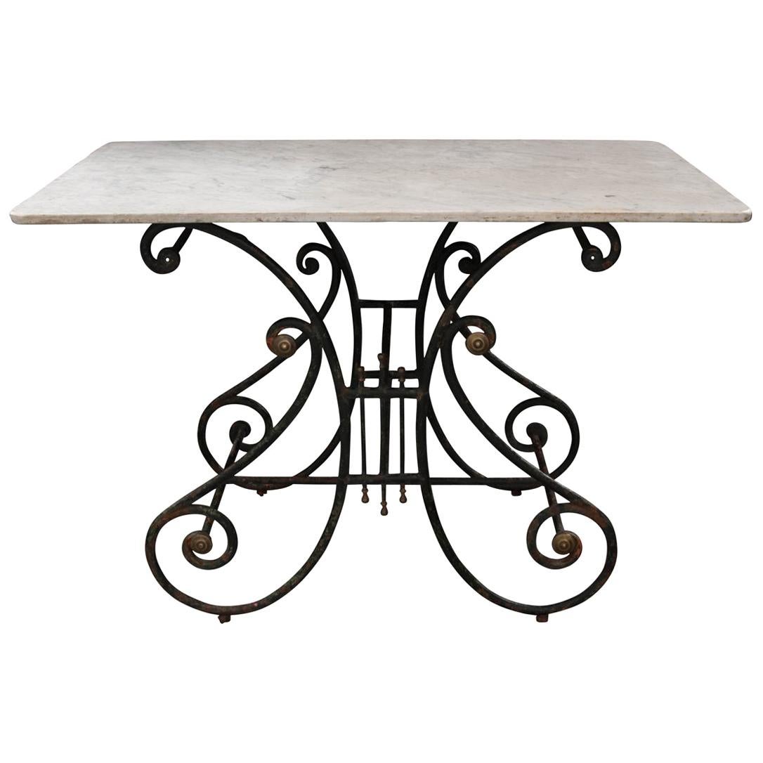 French 19th Century Wrought-Iron and Marble-Top Pastry Table
