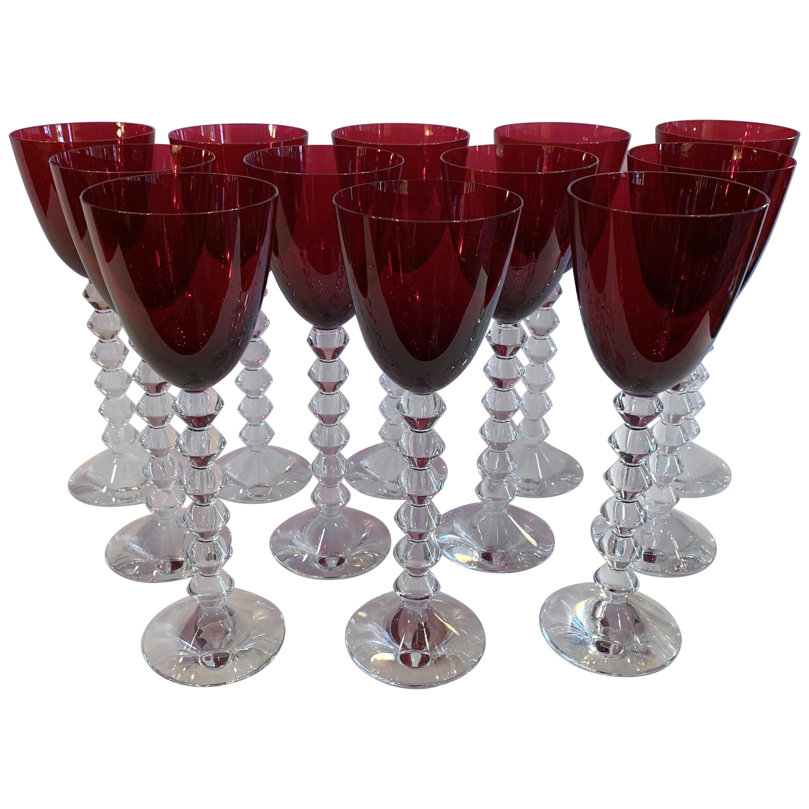 French Service Set of 12 Baccarat VÉGA Wine Ruby Red Rhine Glass Crystal