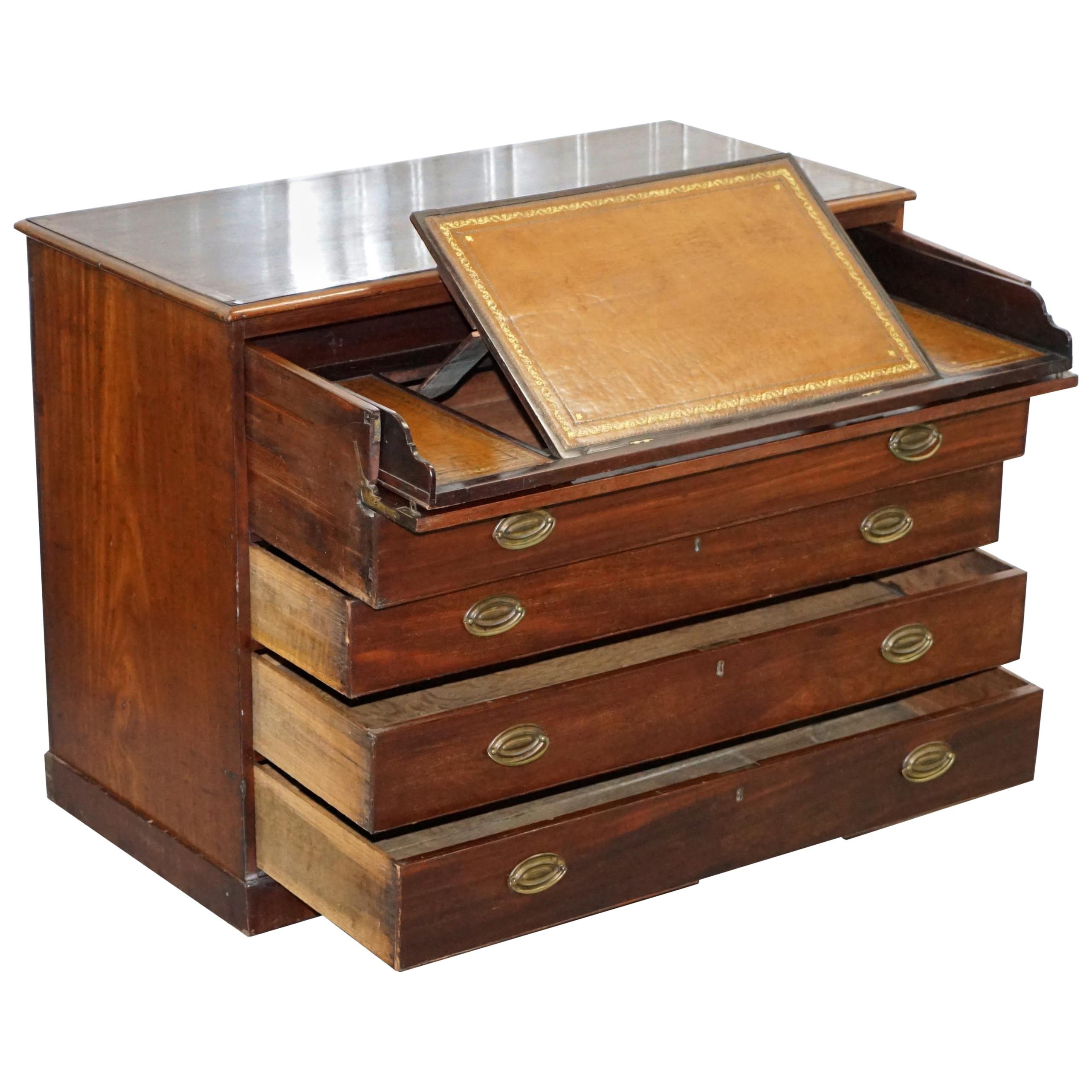 Robert Gillows II 1790 Writing Library Hardwood  Chest of Drawers Leather Slope For Sale