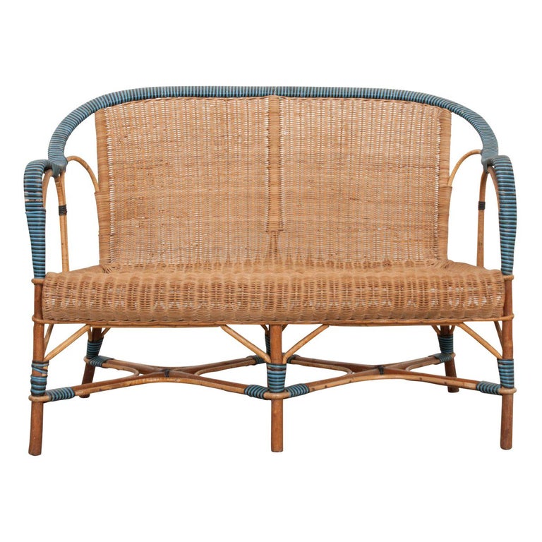Vintage French Woven Rattan Settee at 1stDibs