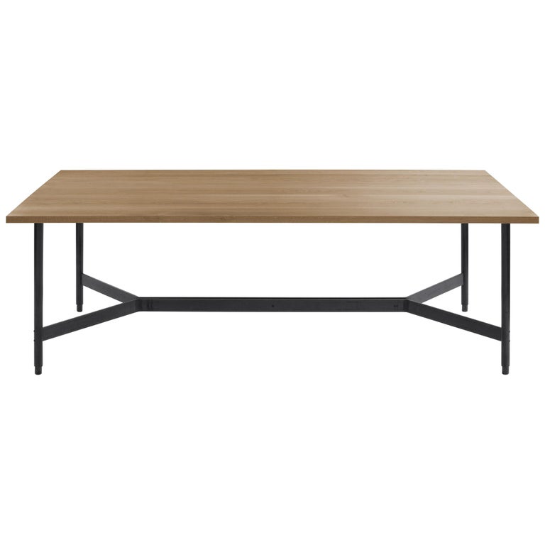 AT11, Handmade Solid White Oak & Blackened Steel Dining Table, Work Table, Desk For Sale