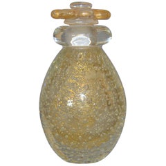 Vintage Clear and Gold Dust Controlled Bubbles Murano Art Glass Perfume Bottle