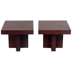 Pair of Clean Lined Walnut End Tables in the style of Milo Baughman