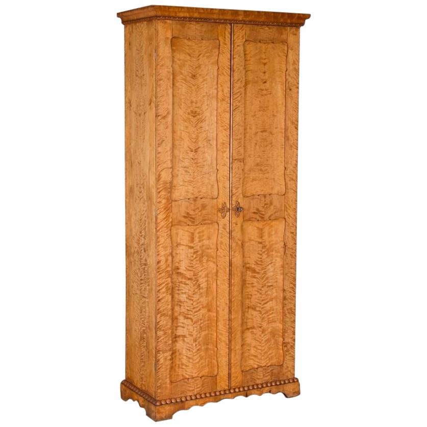 Tall Antique 19th Century Birch Two-Door Cabinet from Sweden