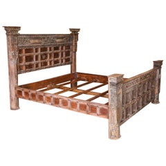 Custom Made King Size Rustic Bed Using 19th Century Carved Architectural Doors