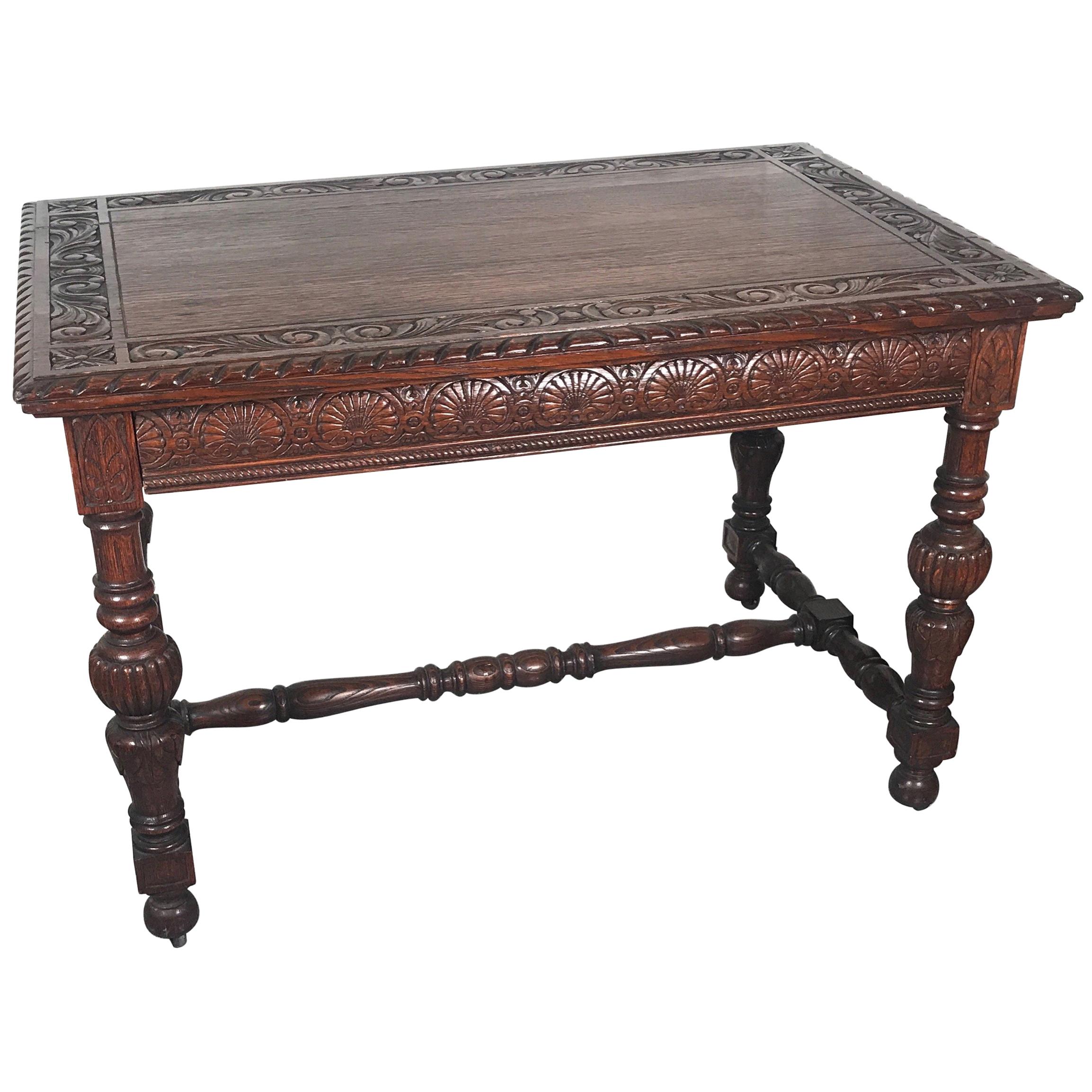 Carved Dark Oak Library Table