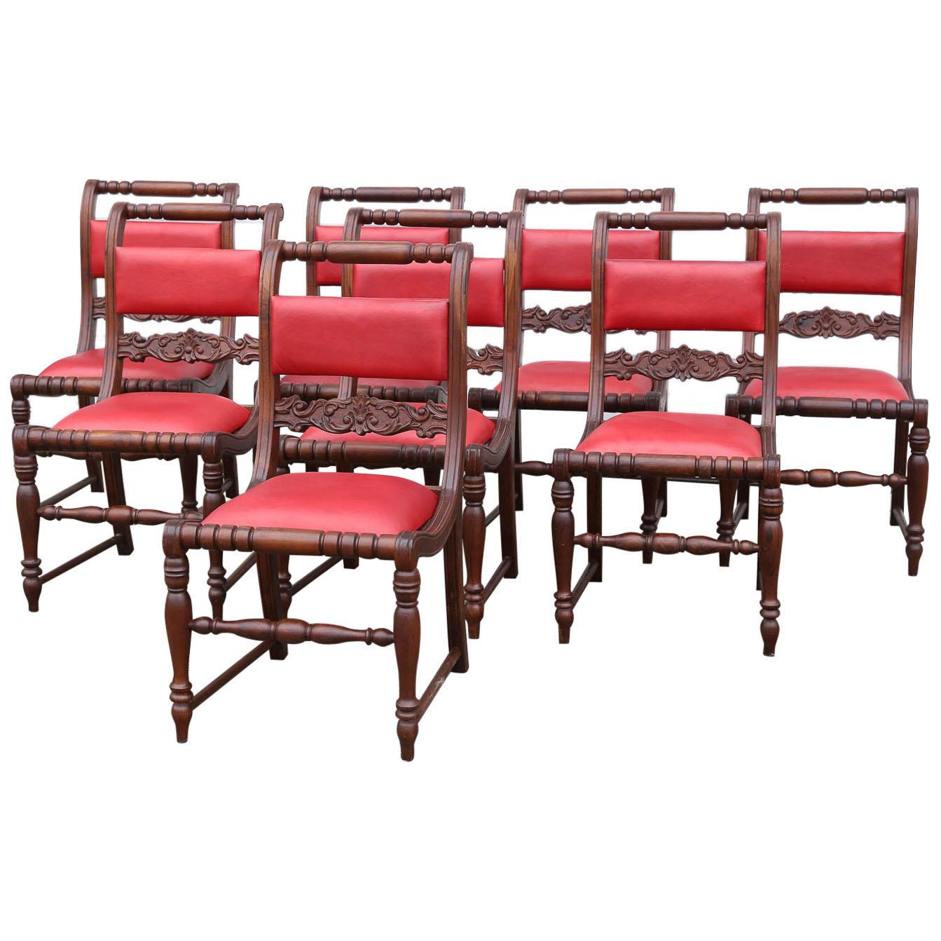 Superbly Crafted Stylized Modern Teak Wood and Fine Leather Dinning Chairs For Sale