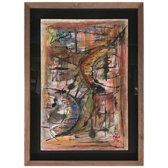 Vintage Tumultuous Abstract Watercolor and Pastel by French Painter France Cami