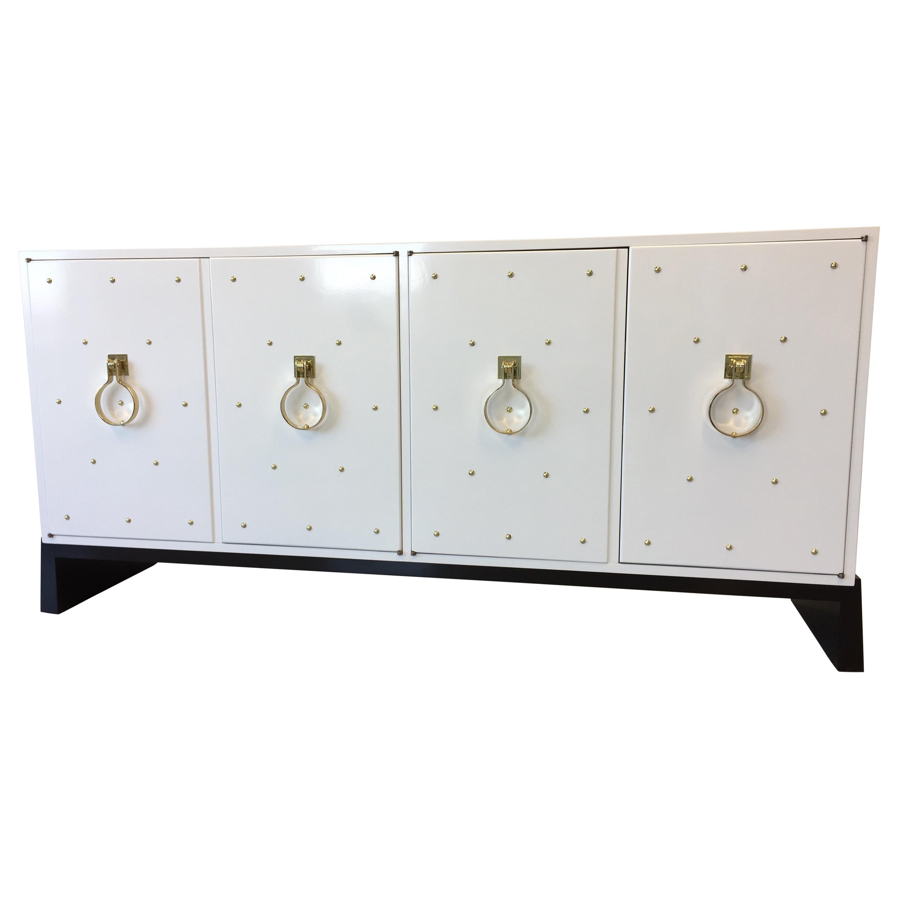 Parzinger Original White Lacquered Studded Cabinet