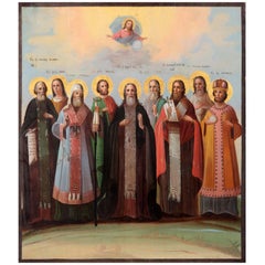 Russian 19th Century Polychromed & Gilt Religious Orthodox Christian Icon Panel
