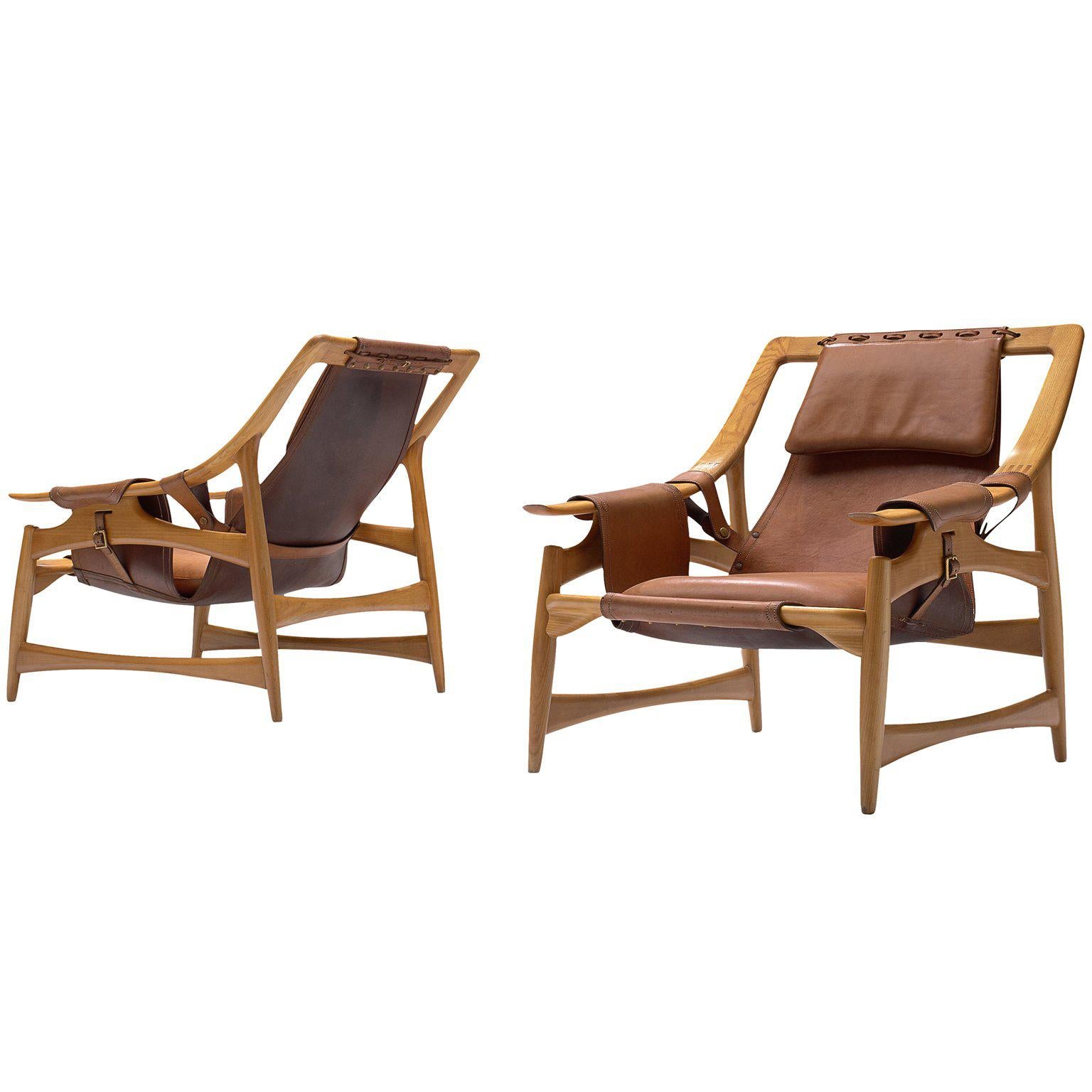 W. Andersag Pair of Lounge Chairs in Teak and Brown Leather