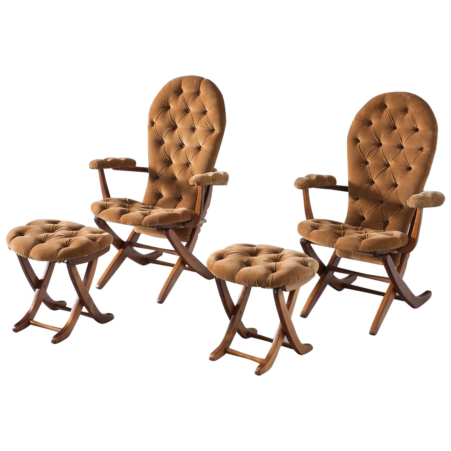 Pair of Adjustable Chairs with Ottoman