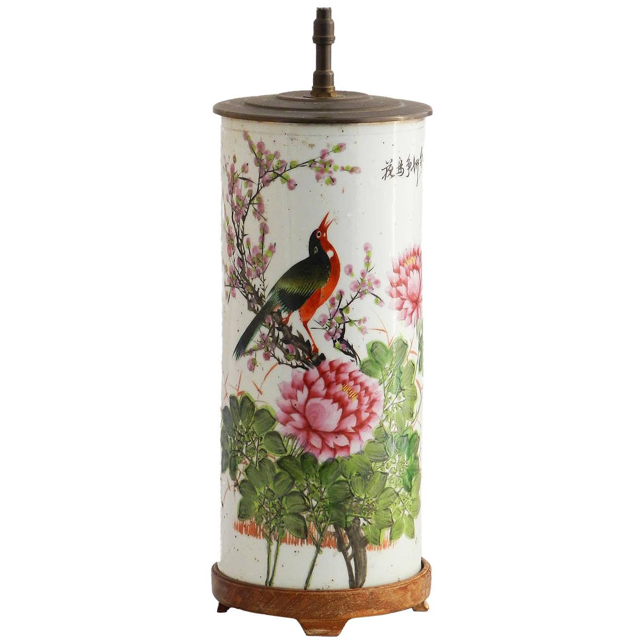 Chinoiserie Table Lamp Hand Painted Chinese Porcelain, circa 1920-1930