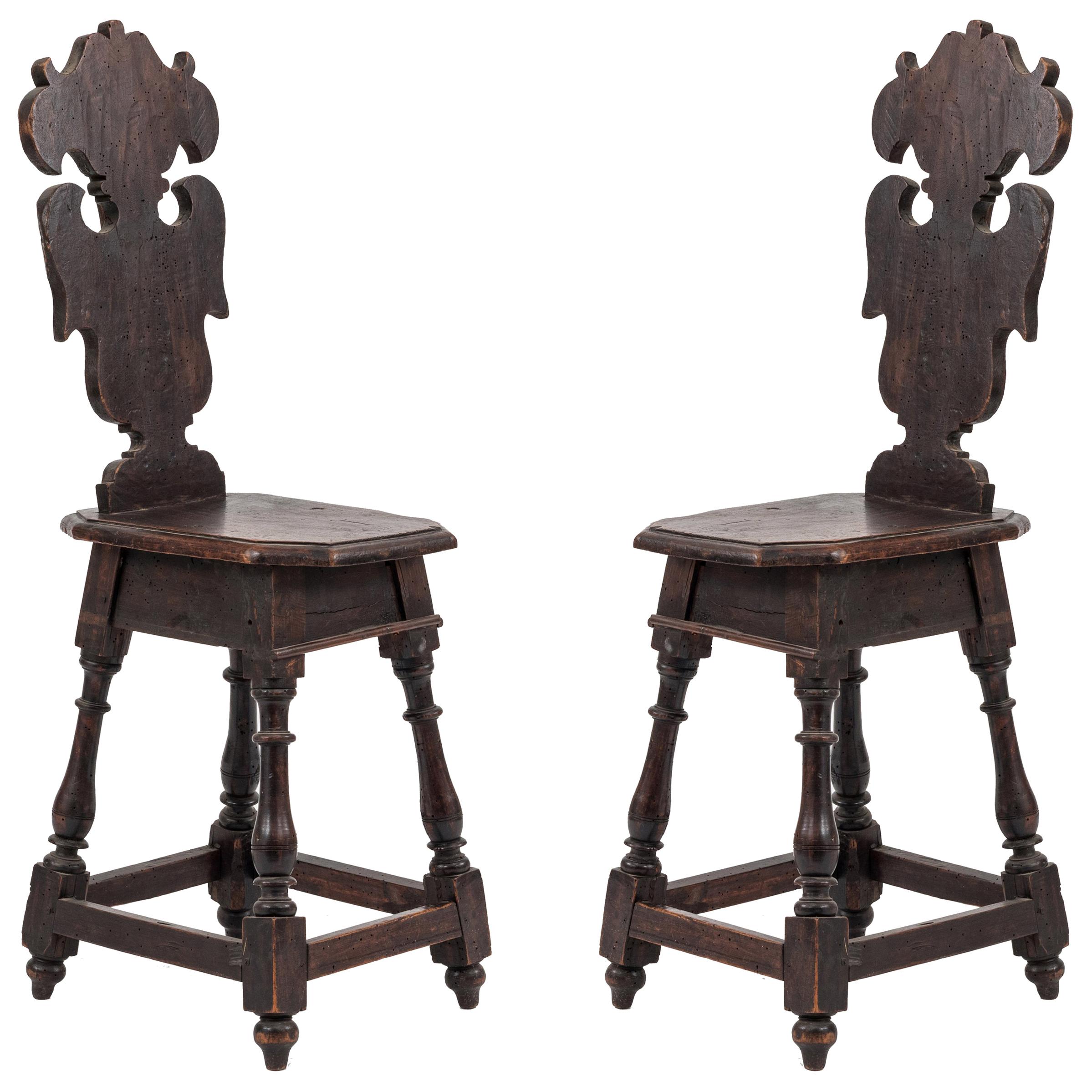 Pair of Italian Renaissance Sgabelli Side Chairs For Sale