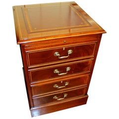 English Bench-Made Reprod, Inlaid Mahogany Two-Drawer File Cabinet with Leather