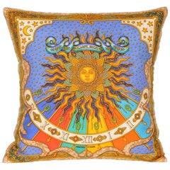 Pair of Vintage Hermes Bright Blue and Gold Silk Fabric and Irish Linen Pillows