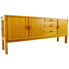 Architectural Scandinavian Vintage Sideboard in Pine 1970s Honey Colored