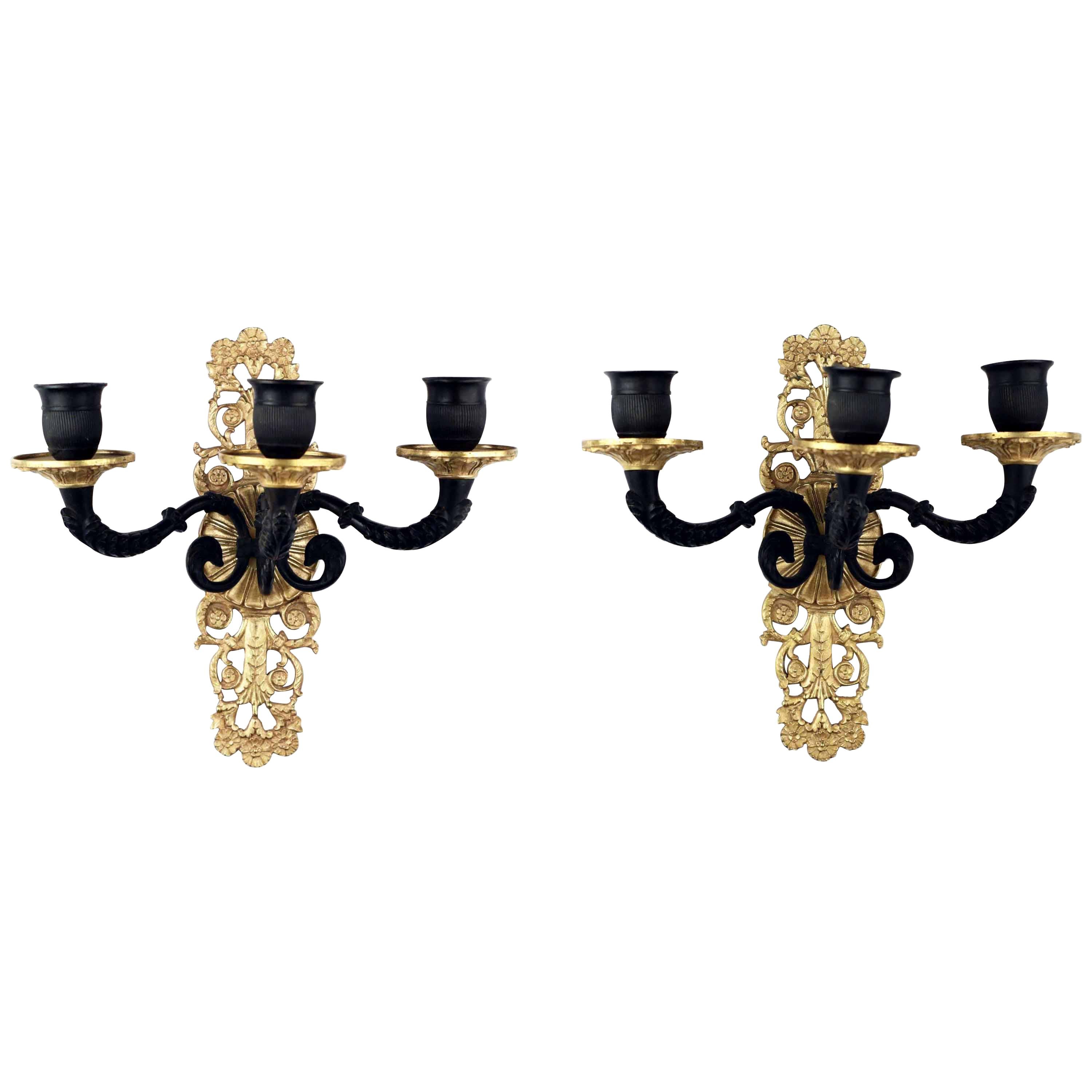 Pair of French Second Empire Three-Light Wall Sconces For Sale