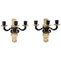Antique Pair of French Second Empire Three-Light Wall Sconces