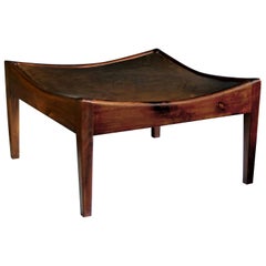 Classic Danish Modern 1960s Square-Form Teak Bench with Stretched Leather Seat