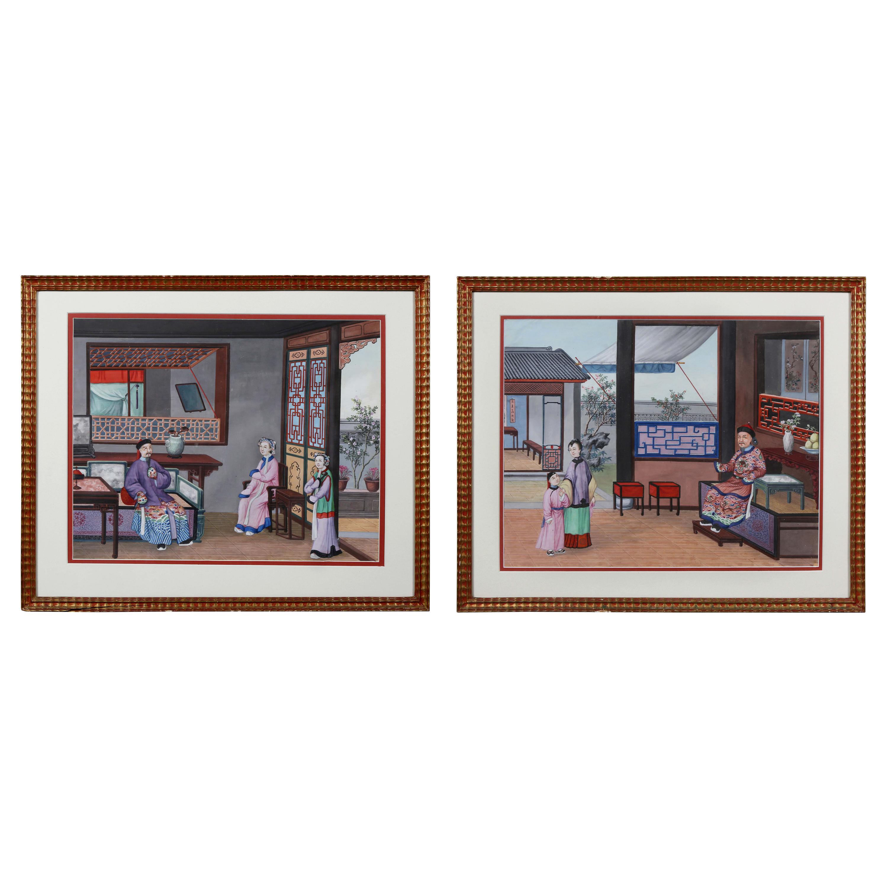Pair of Chinese Export Framed Watercolors