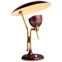 Brass & Burgundy Table Lamp, Italy, circa 1950