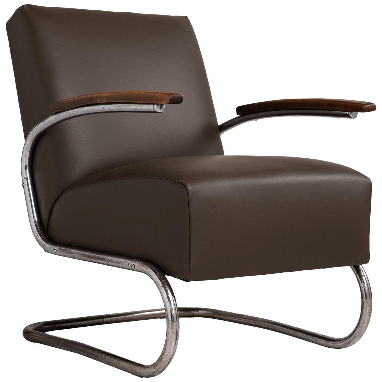 Thonet Modern Leather Armchair, Germany, circa 1930