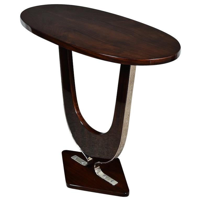 Pair of French Art Deco Oval Side Tables in Walnut