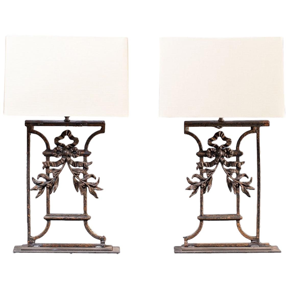 Pair of Custom Lamps Antique French Cast Iron Mounts, circa 1870