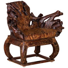 Dramatic Vintage Root Wood Chair with Live Edge