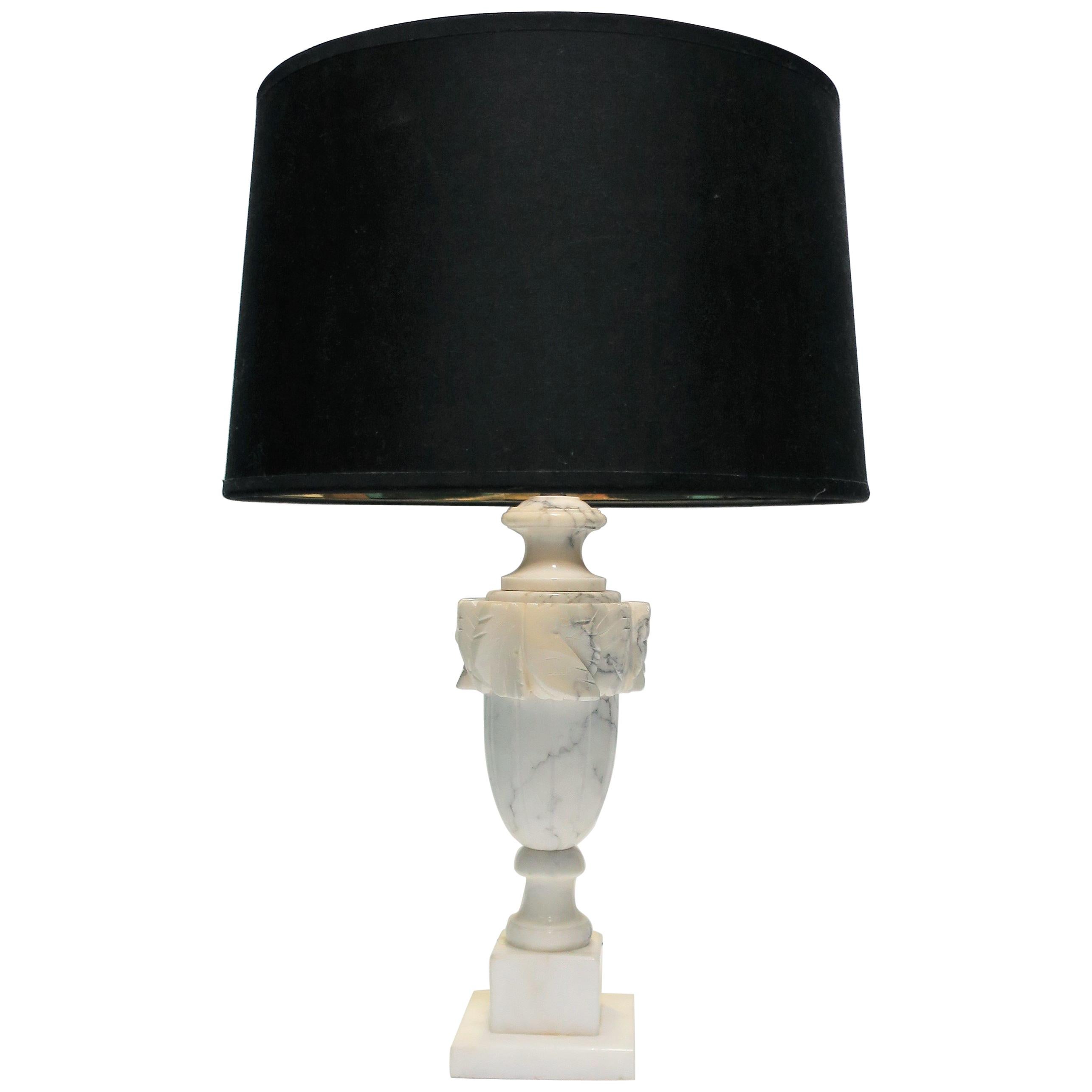 Italian Neoclassical Solid Black and White Marble Urn Table Lamp