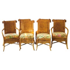 Superb Set of Six Vintage Rattan and Cane Dining Chairs