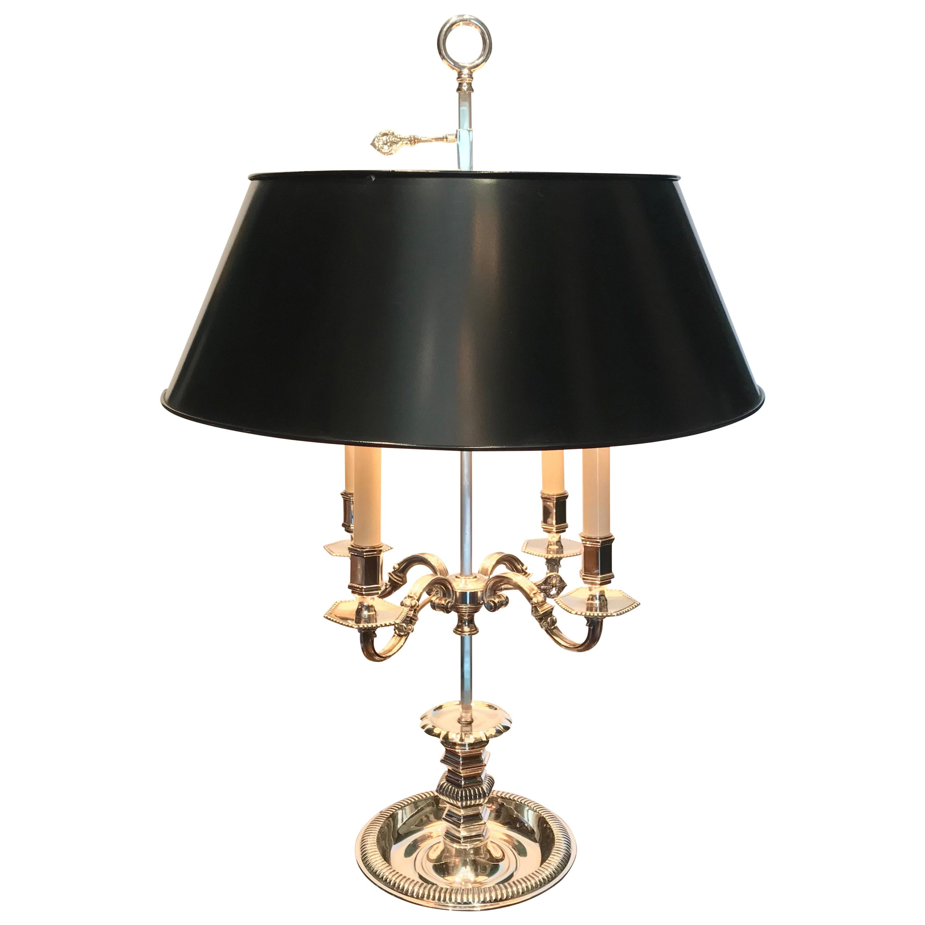 Louis XIV Style Bouillotte Table Lamp in Fine Silver on Bronze mood light LA CA