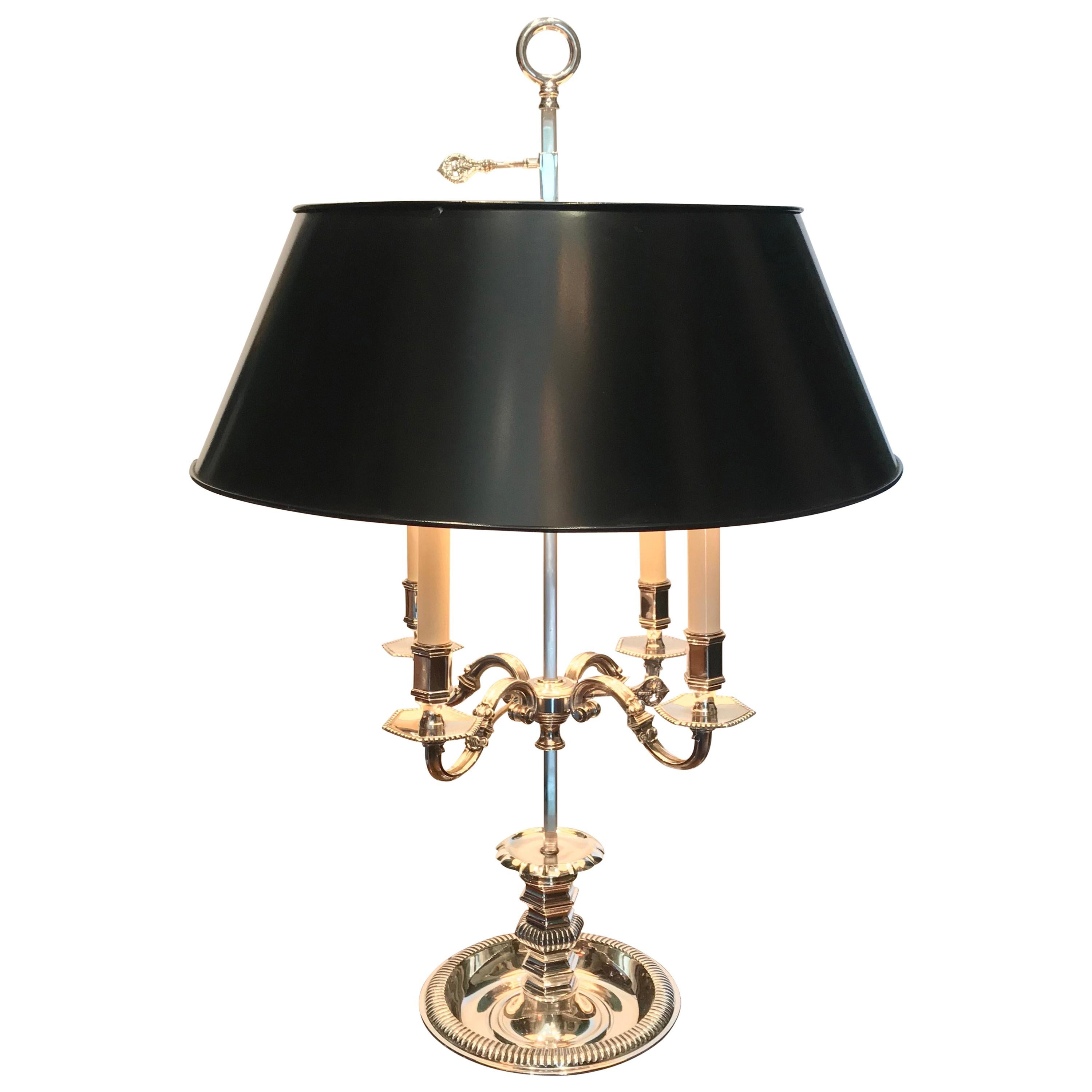 Louis XIV Style Bouillotte Table Lamp in Fine Silver on Bronze mood light LA CA For Sale