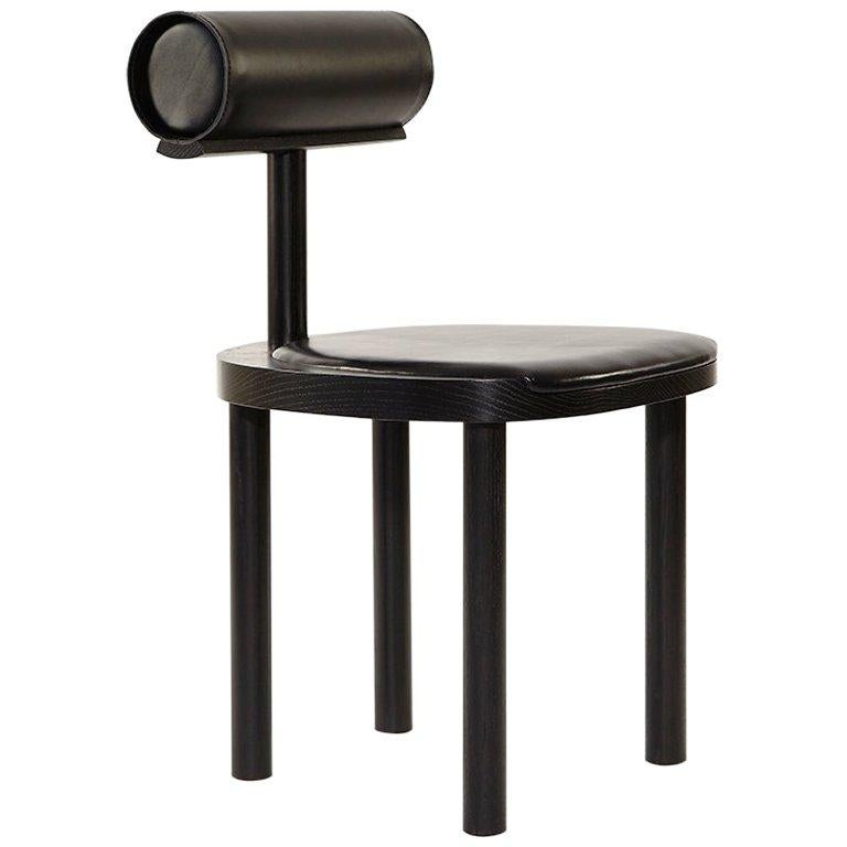 UNA Leather Upholstered Dining Chair in Black Stained Oak by Estudio Persona