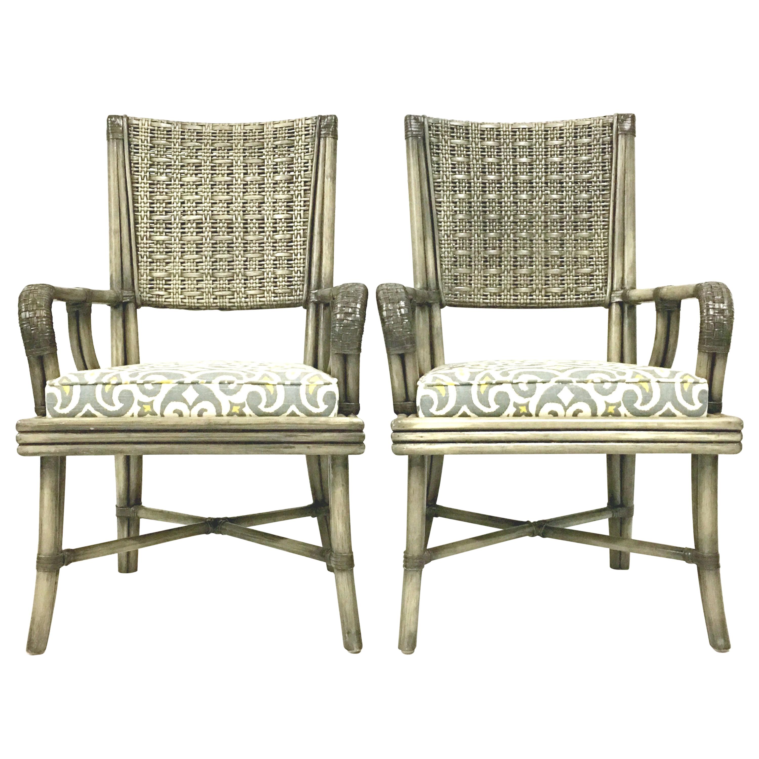 21st Century Pair of Rattan Upholstered Armchairs by, David Francis For Sale