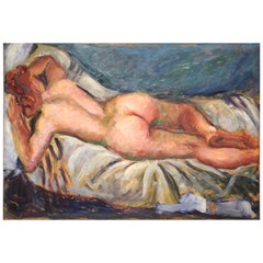 Vintage "Redhead Nude Resting" Impressionist Painting