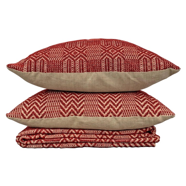 Set of Two Early American Pillows and Coverlet at 1stDibs