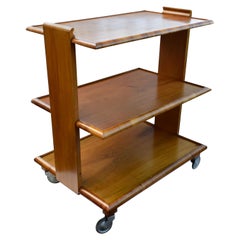 Retro English 1930s Art Deco Walnut Three-Tier Trolley Bar Cart